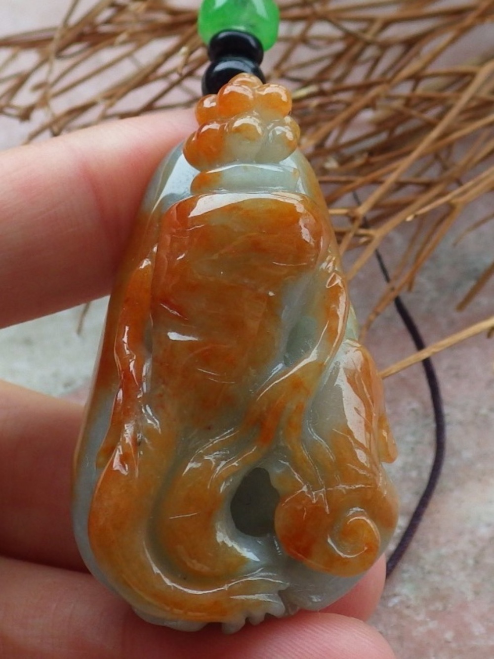 Certified Natural Burma Grade A Jade jadeite Ginseng Ruyi Coin Pendant Necklace